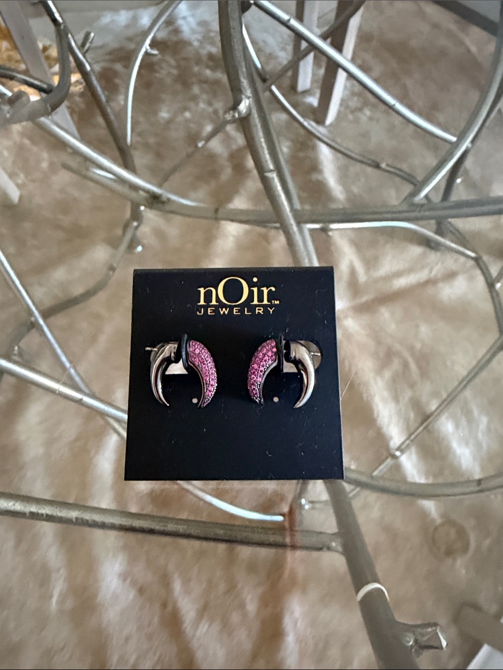 nOir Jewelry Pink Crescent and Silver Claw Stud Earrings